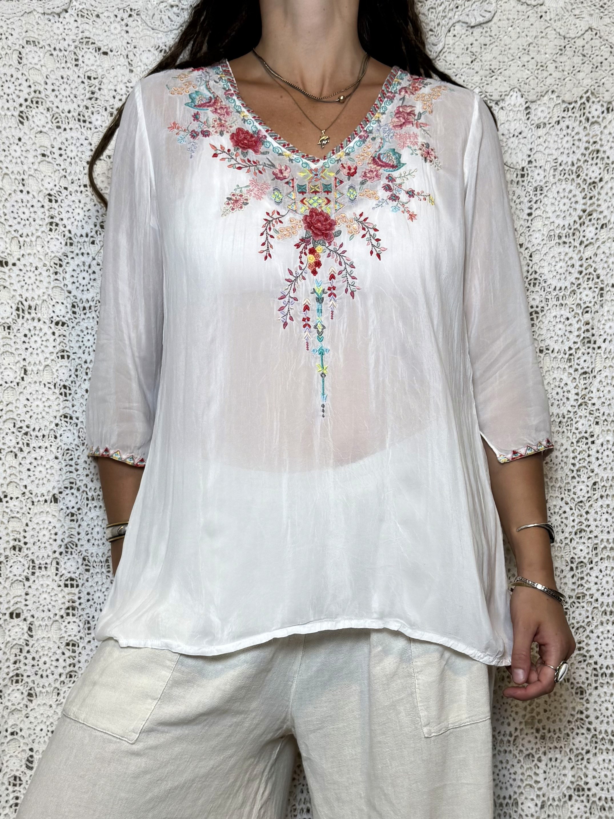 johnny was floral embroidered blouse