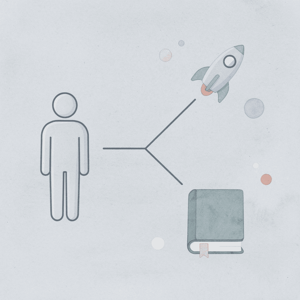 Icon showing business splitting into two different paths