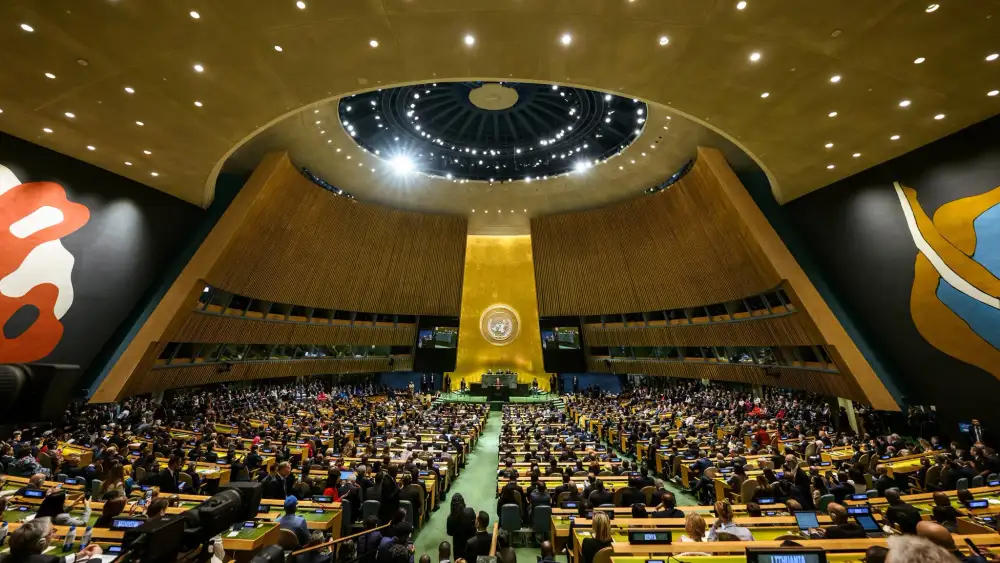 The United Nations General Assembly hall.