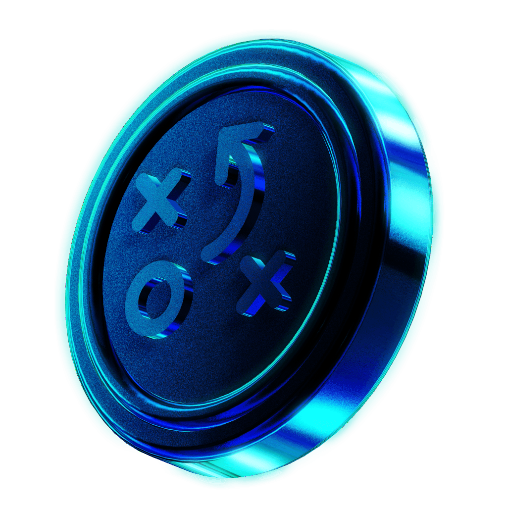 Shiny 3D Coin in Glassy Blue Color with a Strategy Icon Graved on Top 