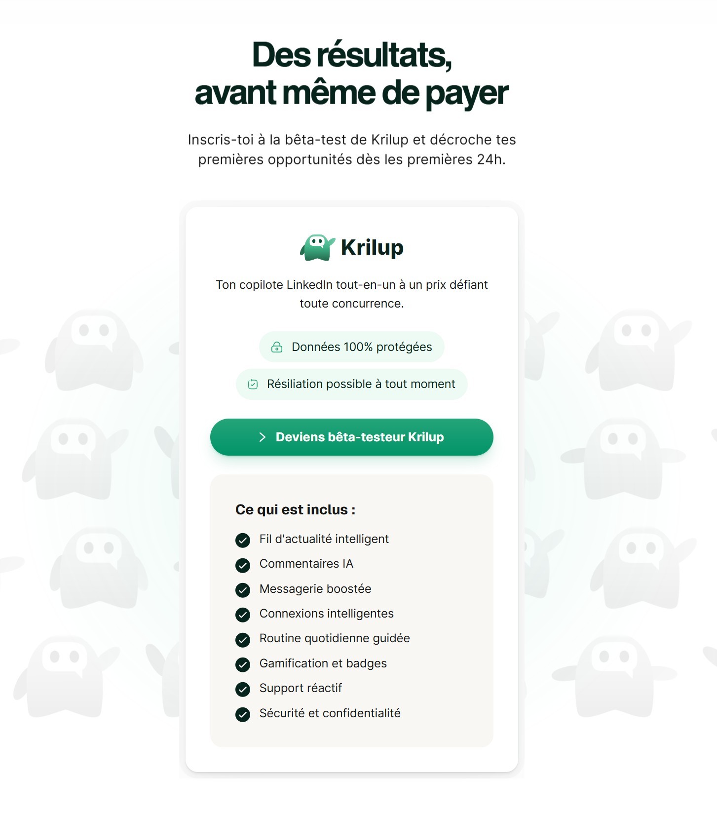 section pricing landing page krilup
