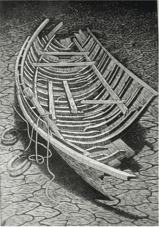 herd of sheep on road painting