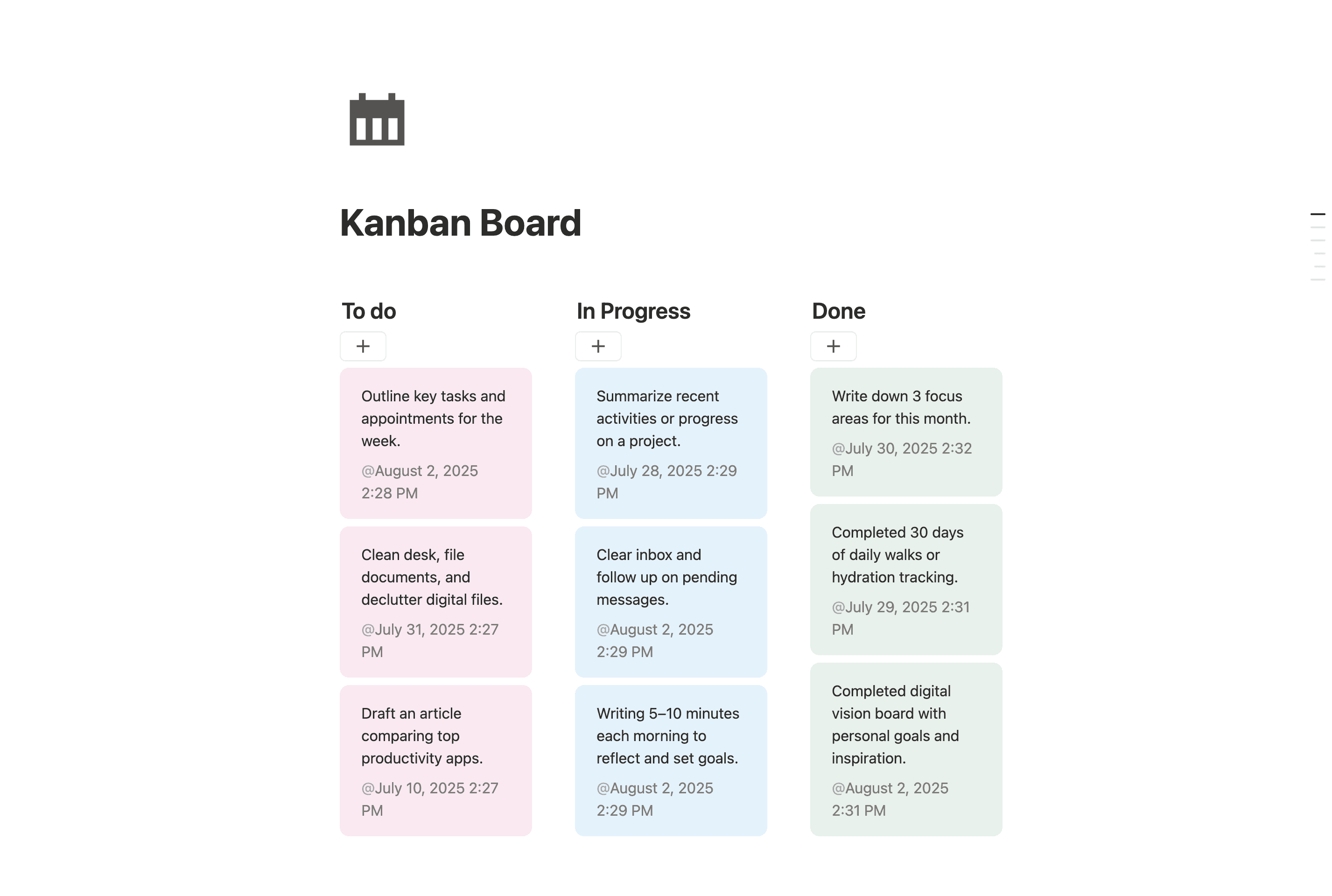 Kanban Board Notion template for visual task and project management