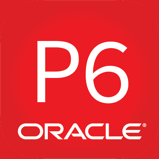 Logo of Oracle Primavera P6 on a red background. A tool for project management and planning.