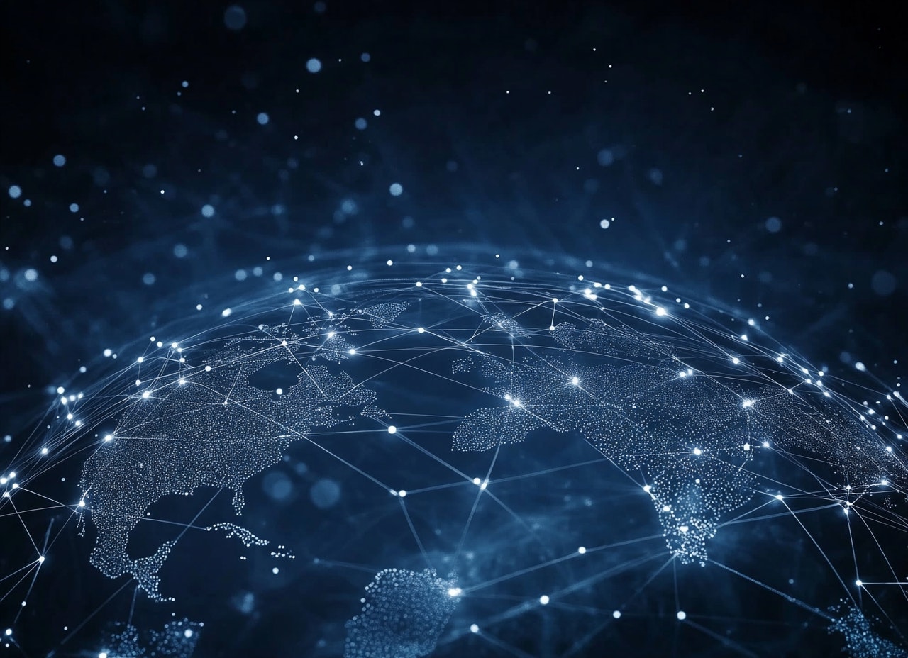 ein digitales netzwerk, im vordergrund ist der globus