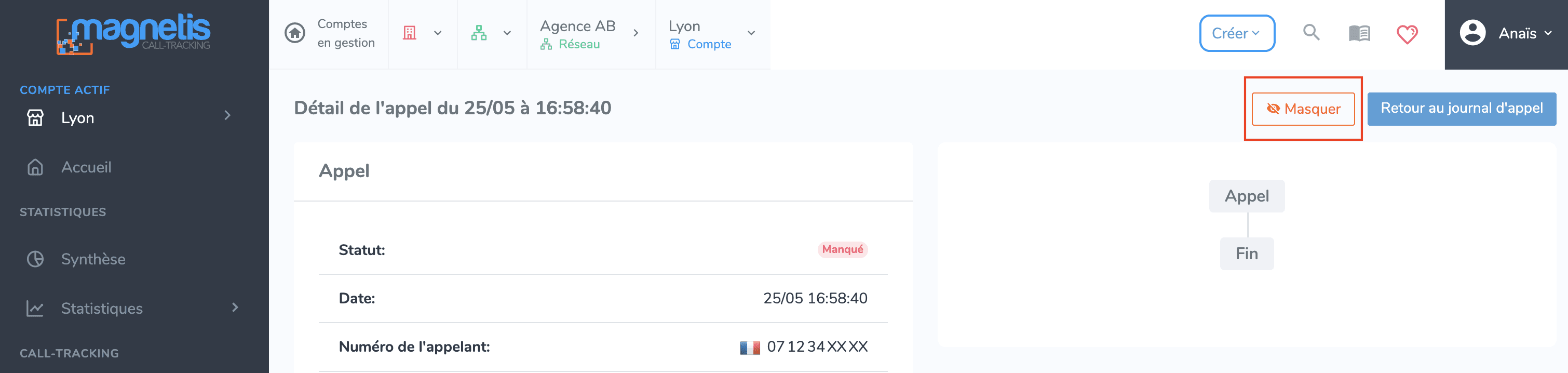 Détails de l'appel Magnétis