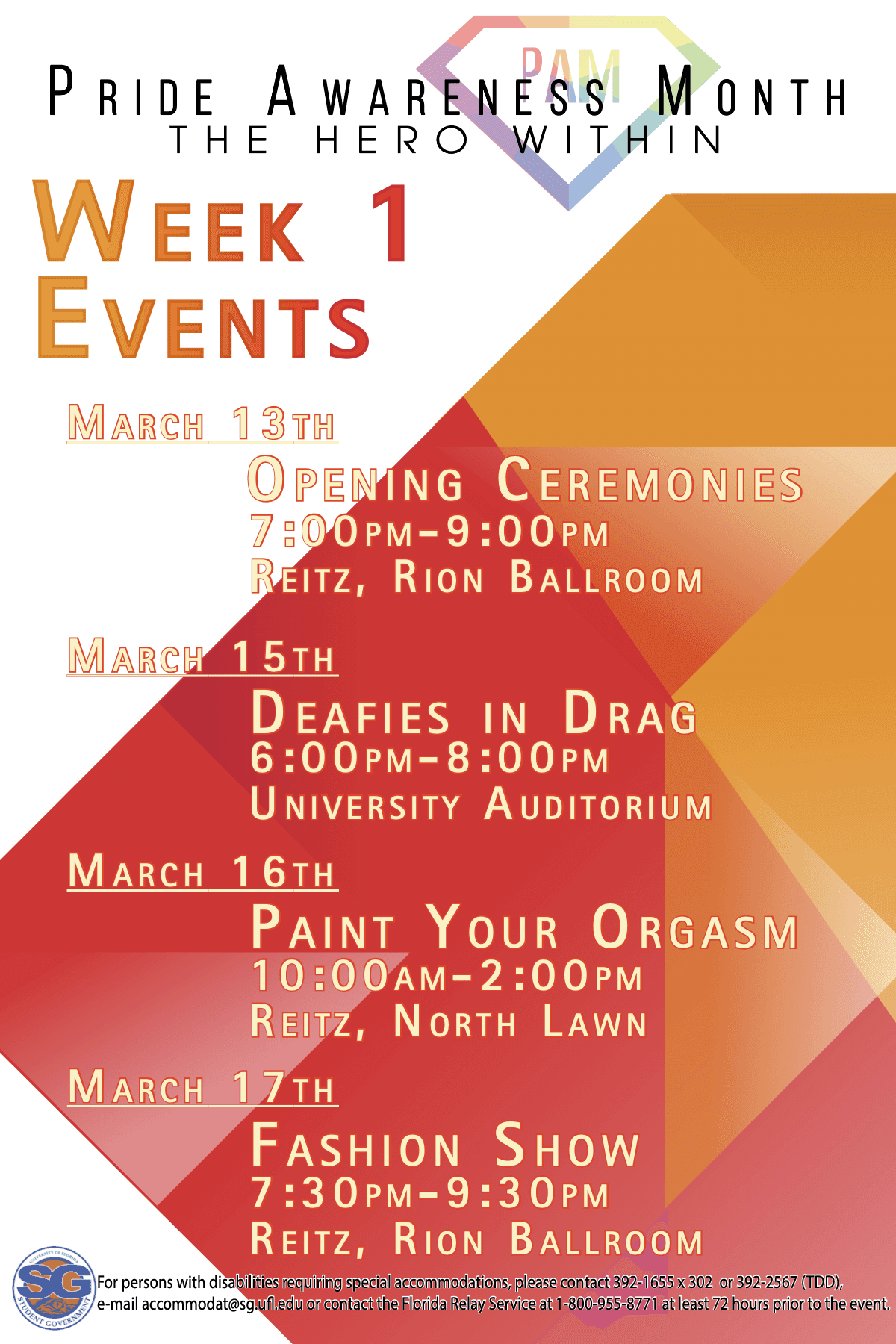 Calendar of events with a multicolored background
