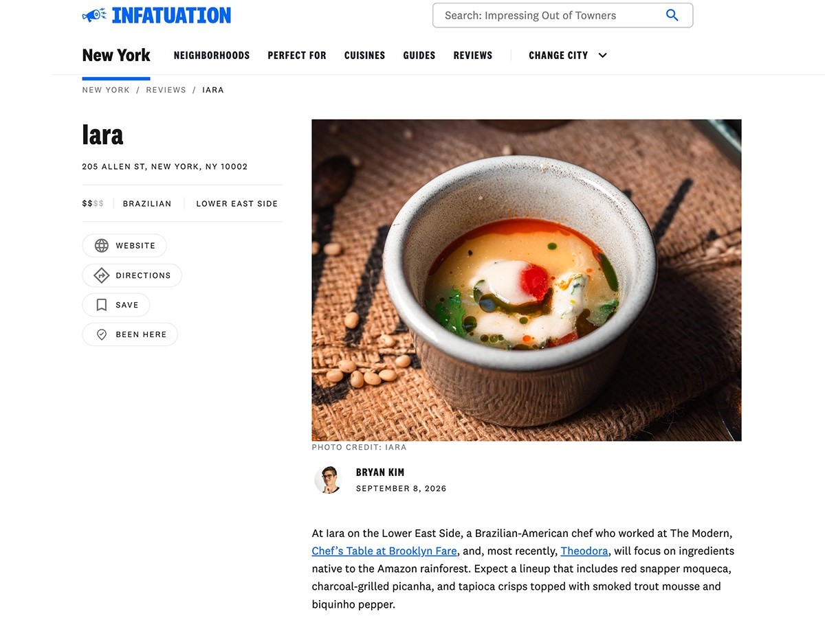 The Infatuation article on iara