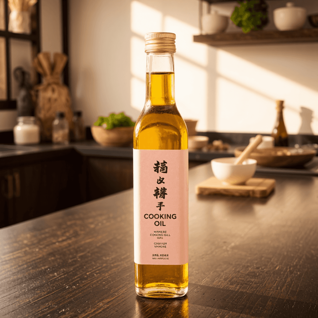 product photography of a bottle of cooking oil