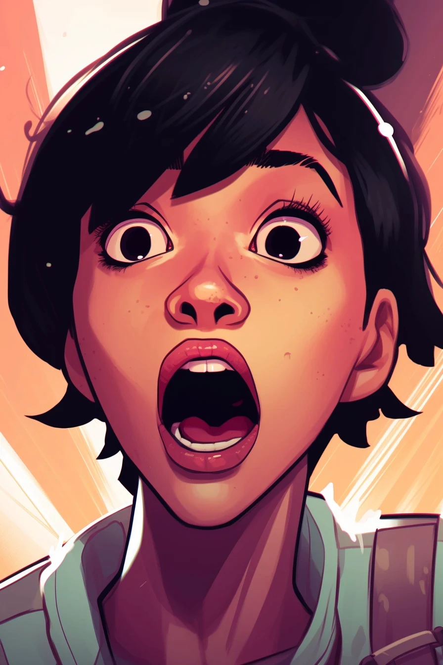 Photo of a modern filipina female comic book afropunk excited