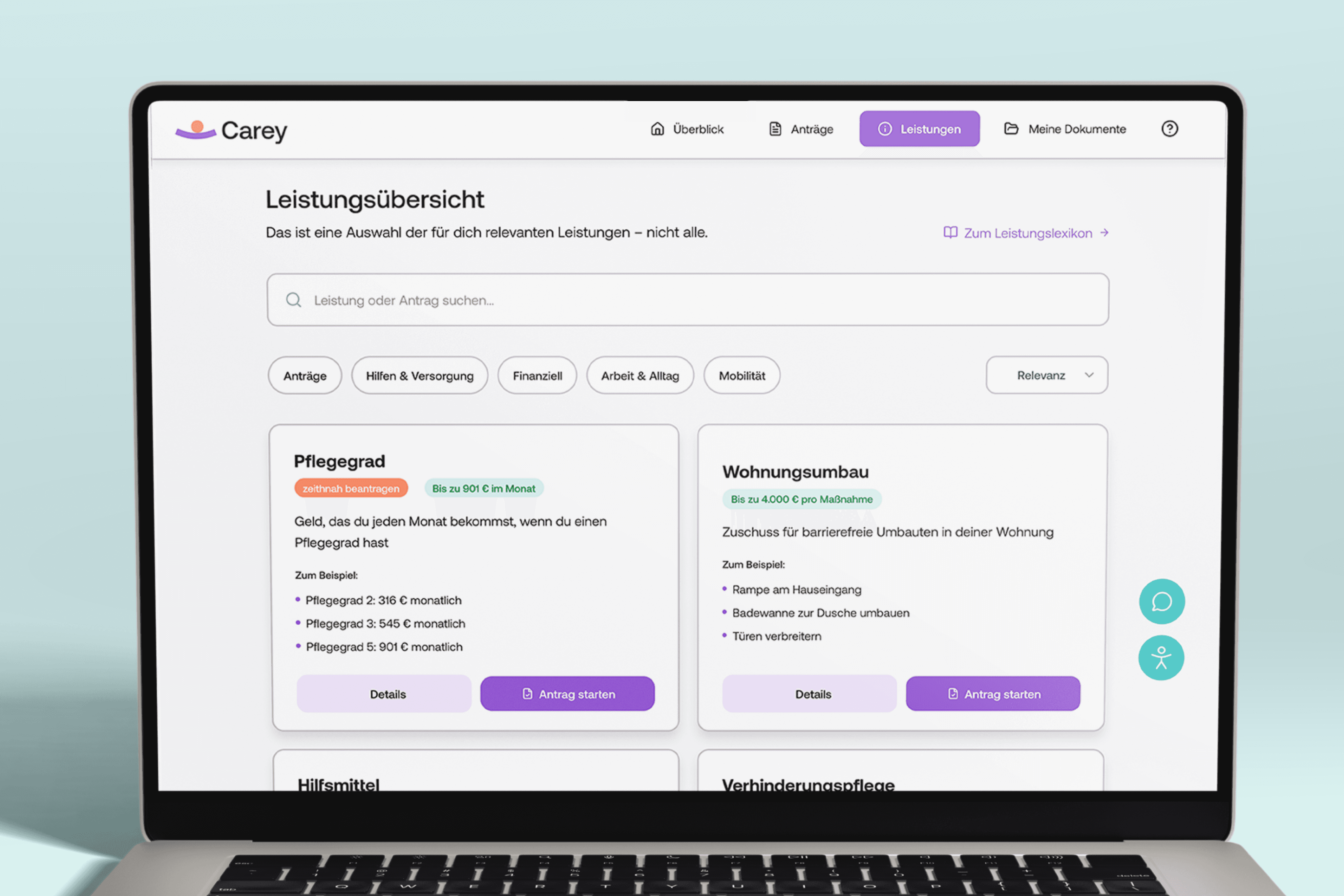 Carey benefits overview interface