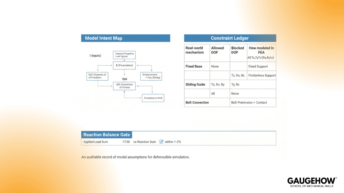 FEA model intent map and constraint ledger