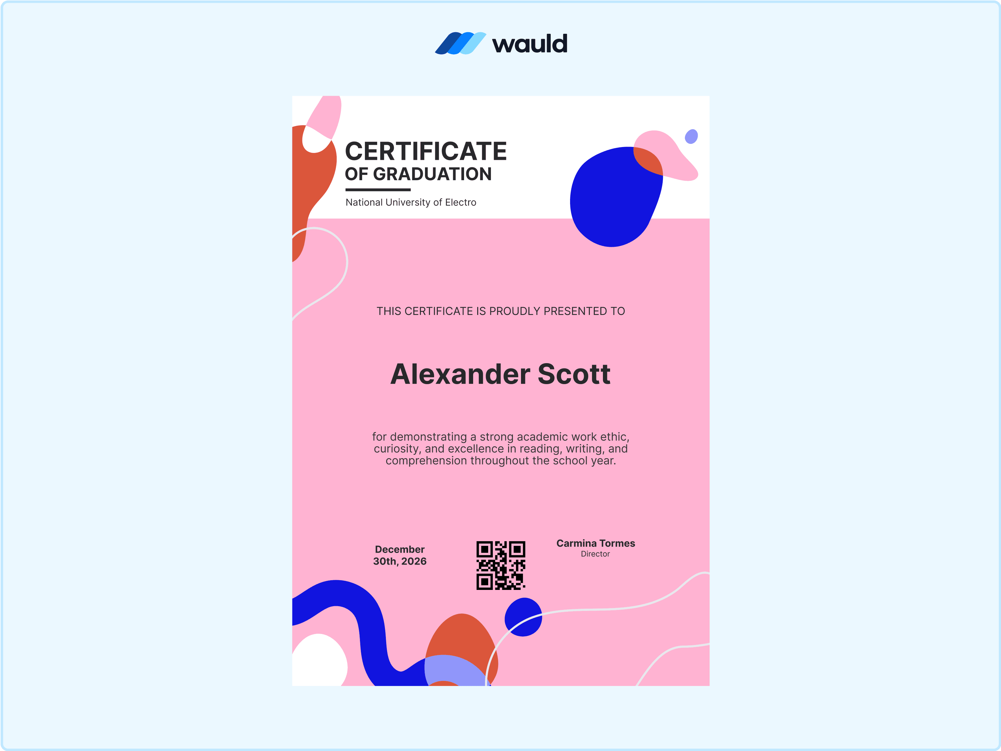 Wauld - Brilliant pink certificate template
