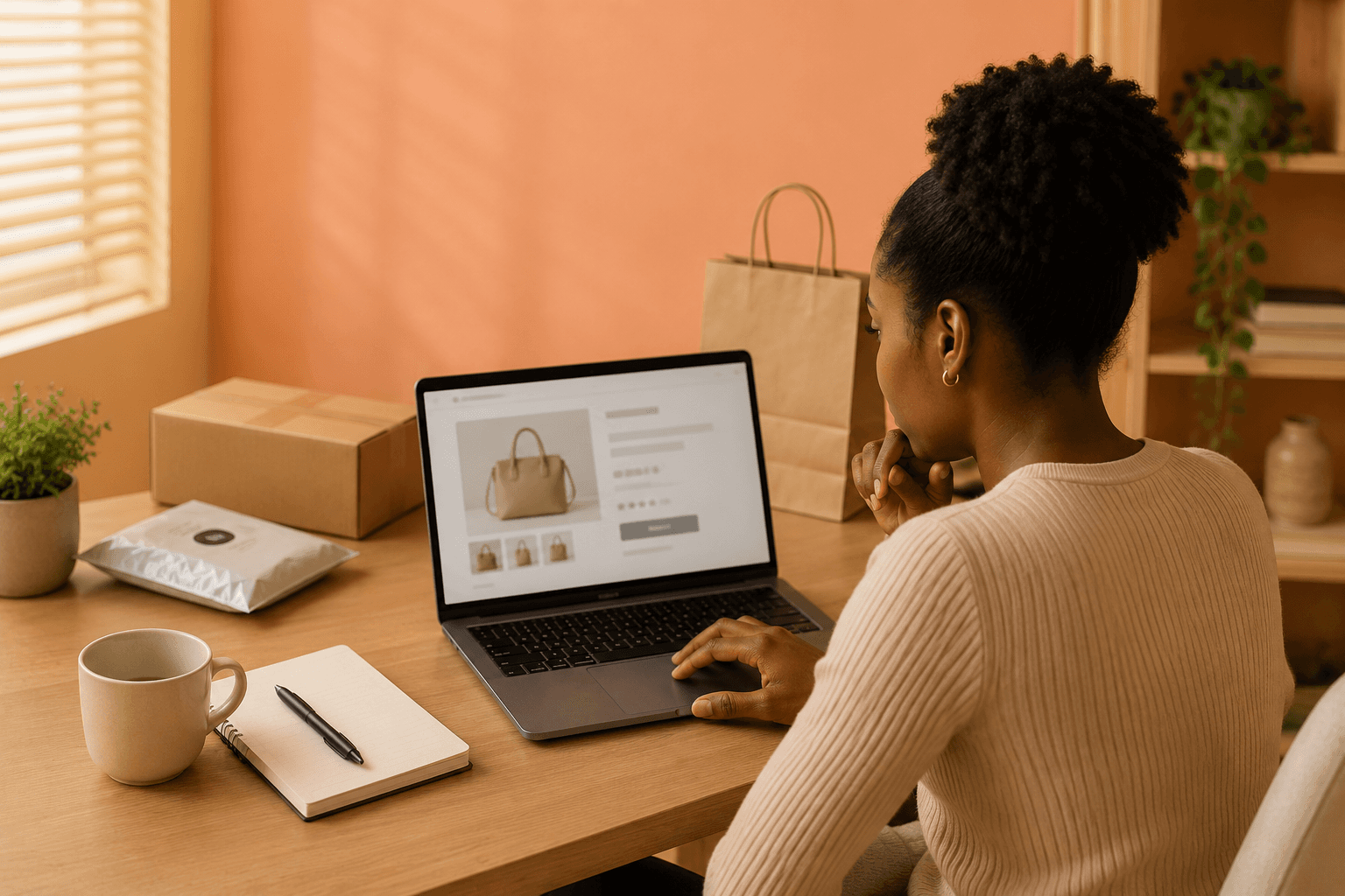 Woman shopping online with a laptop