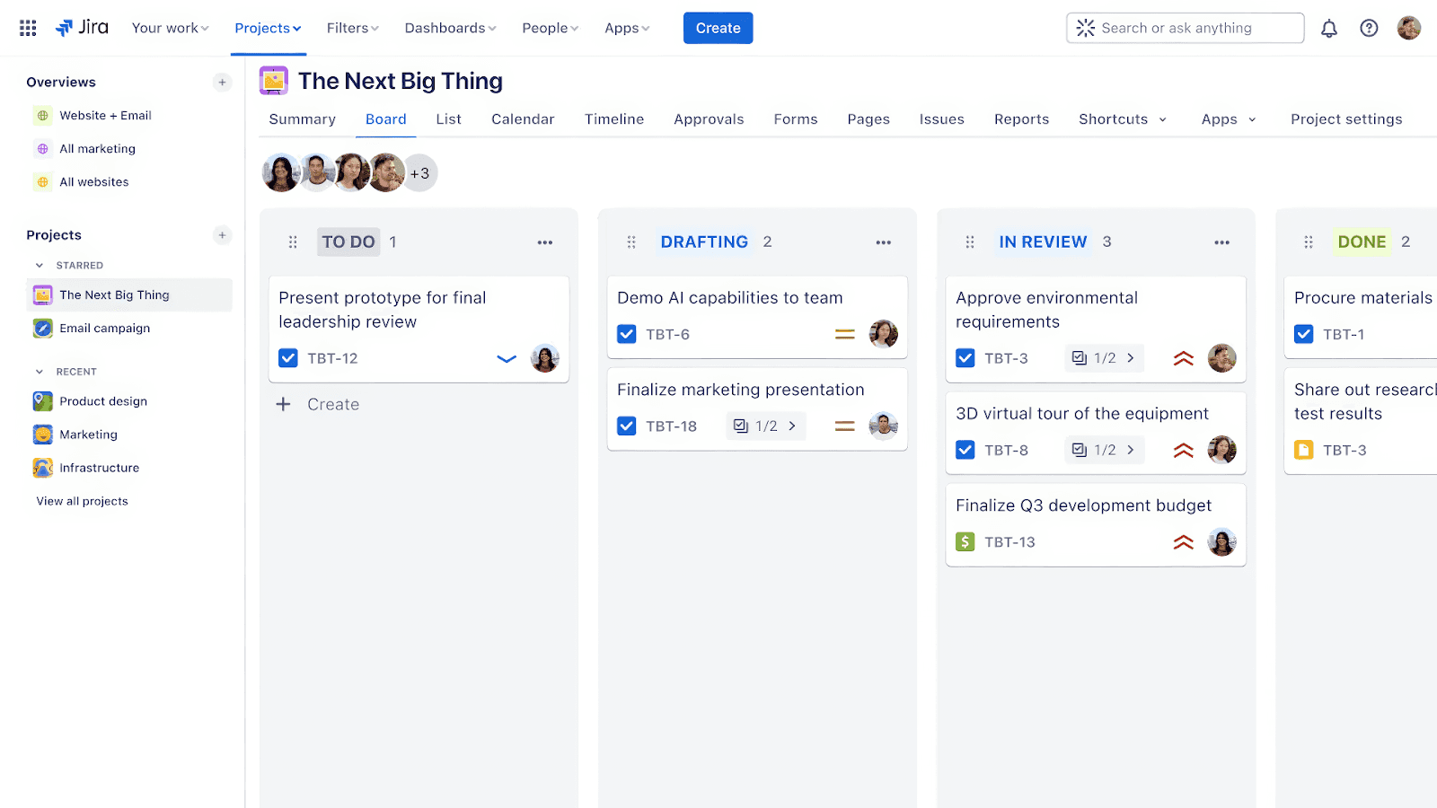 Atlassian's project board for mapping a team's workflow