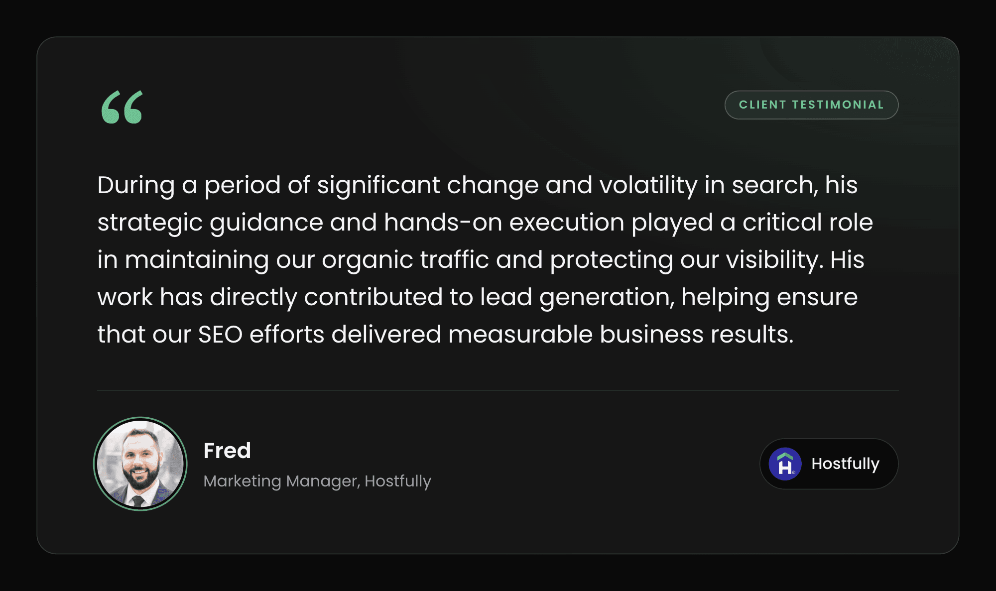 Testimonial from Fred, Marketing Manager at Hostfully