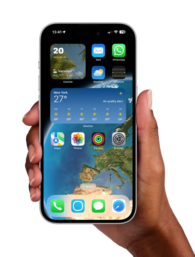 Hand Holding iPhone Showing Home Screen Widget