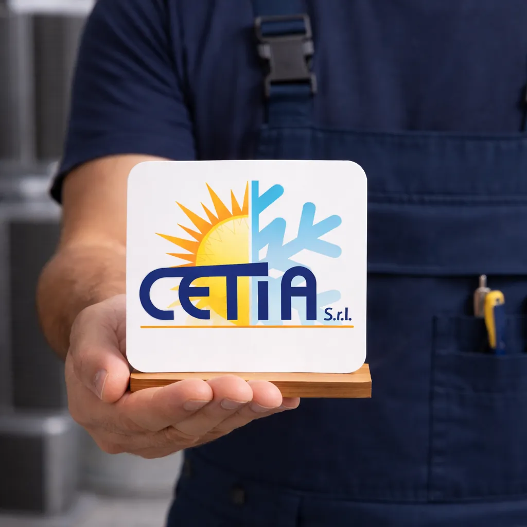 Tecnico dell’azienda che mostra il logo Cetia Srl
