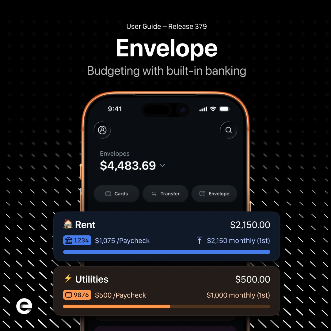 The Envelope app displaying Rent and Utilities envelopes.