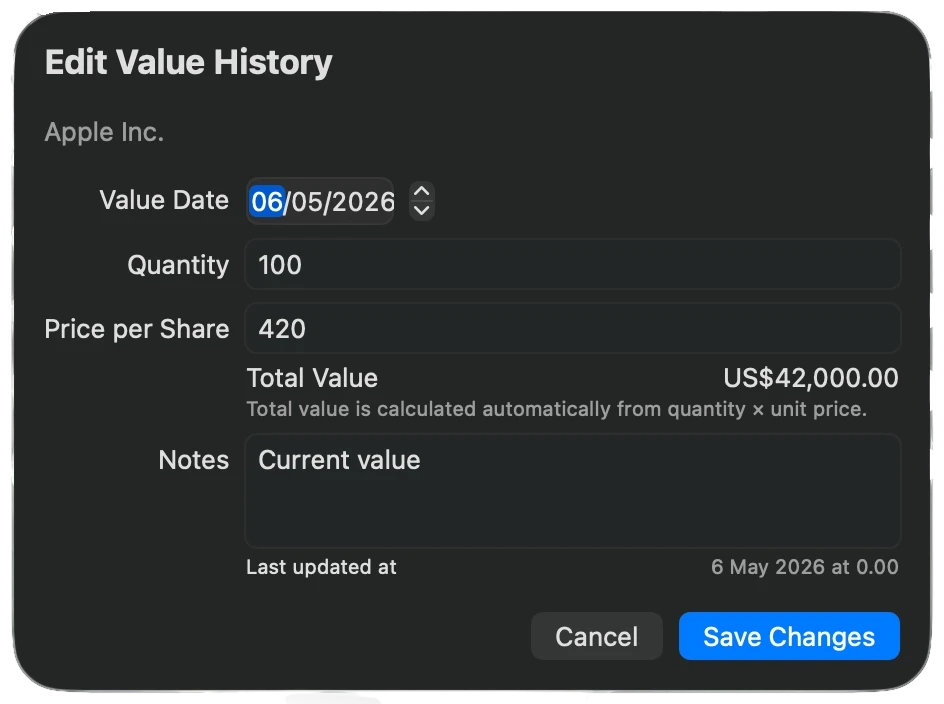 Edit Value History