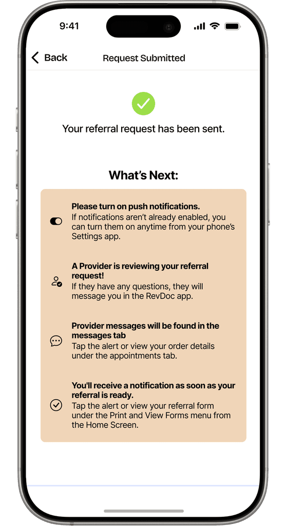 A screenshot of the RevDoc Member app UI
