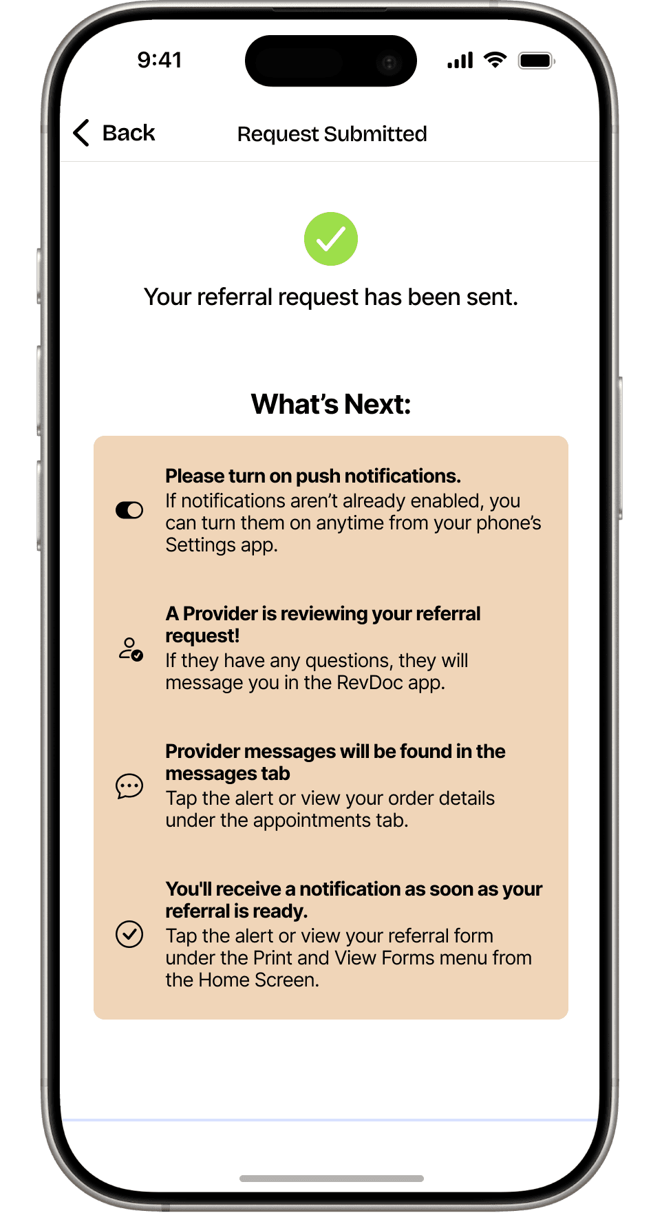 A screenshot of the RevDoc Member app UI