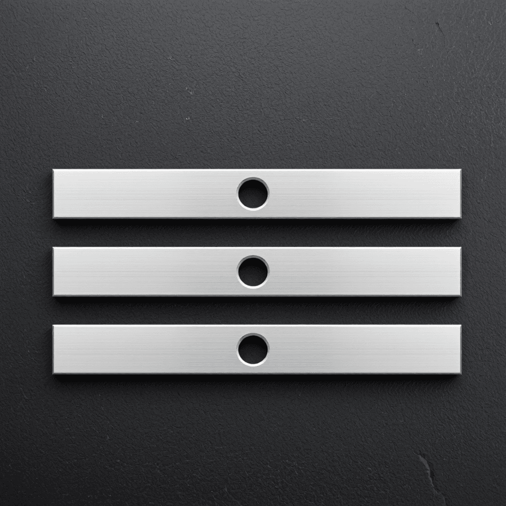 product photography of set of metal strips with a circular cutout, likely for construction or installation purposes