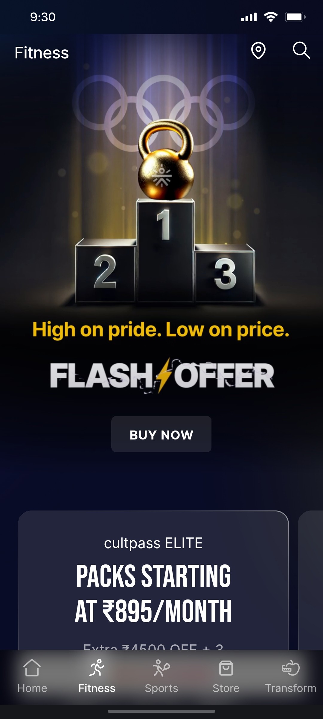 Cult.fit App Fitness Screen