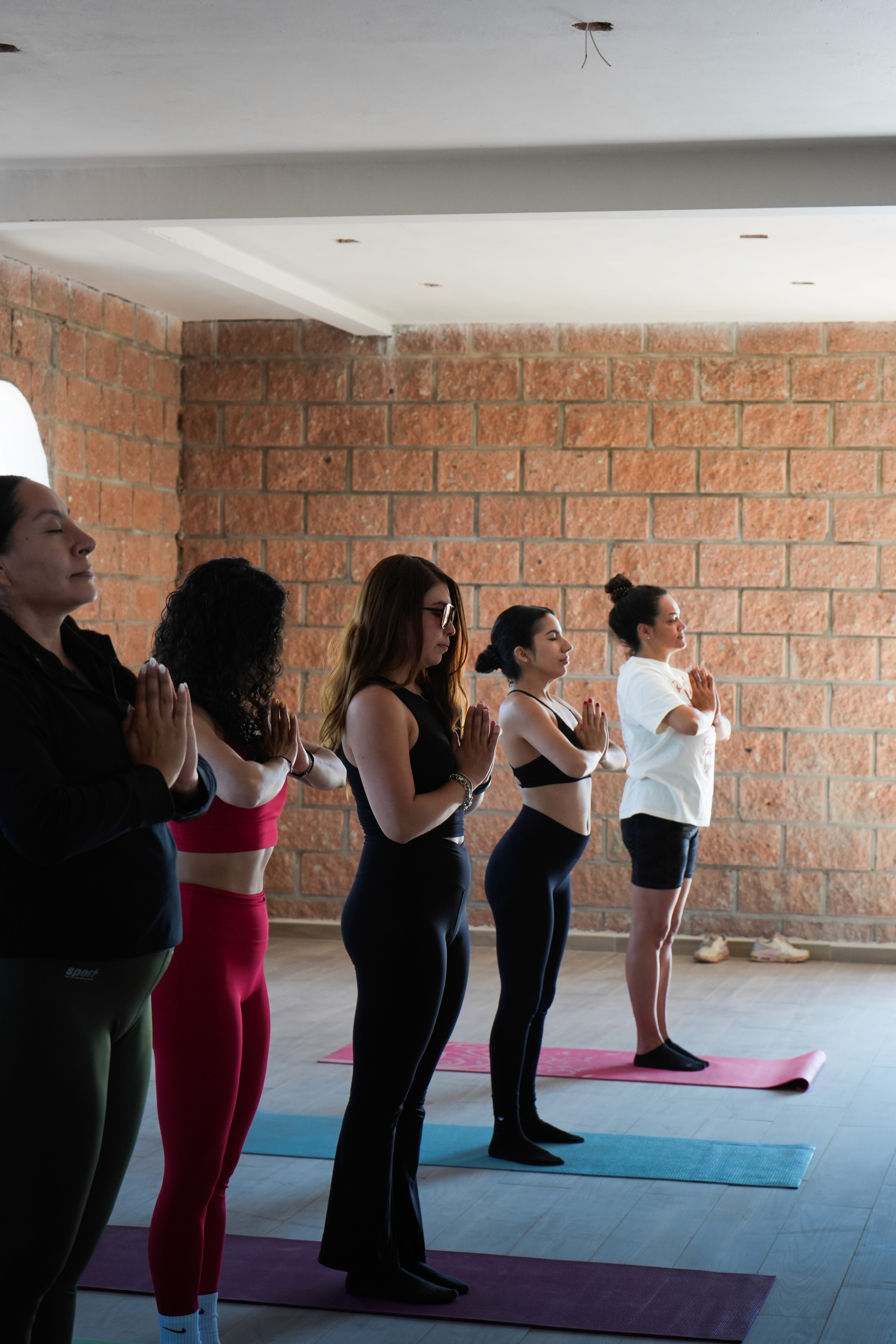 modern open lounge with palm trees outside
