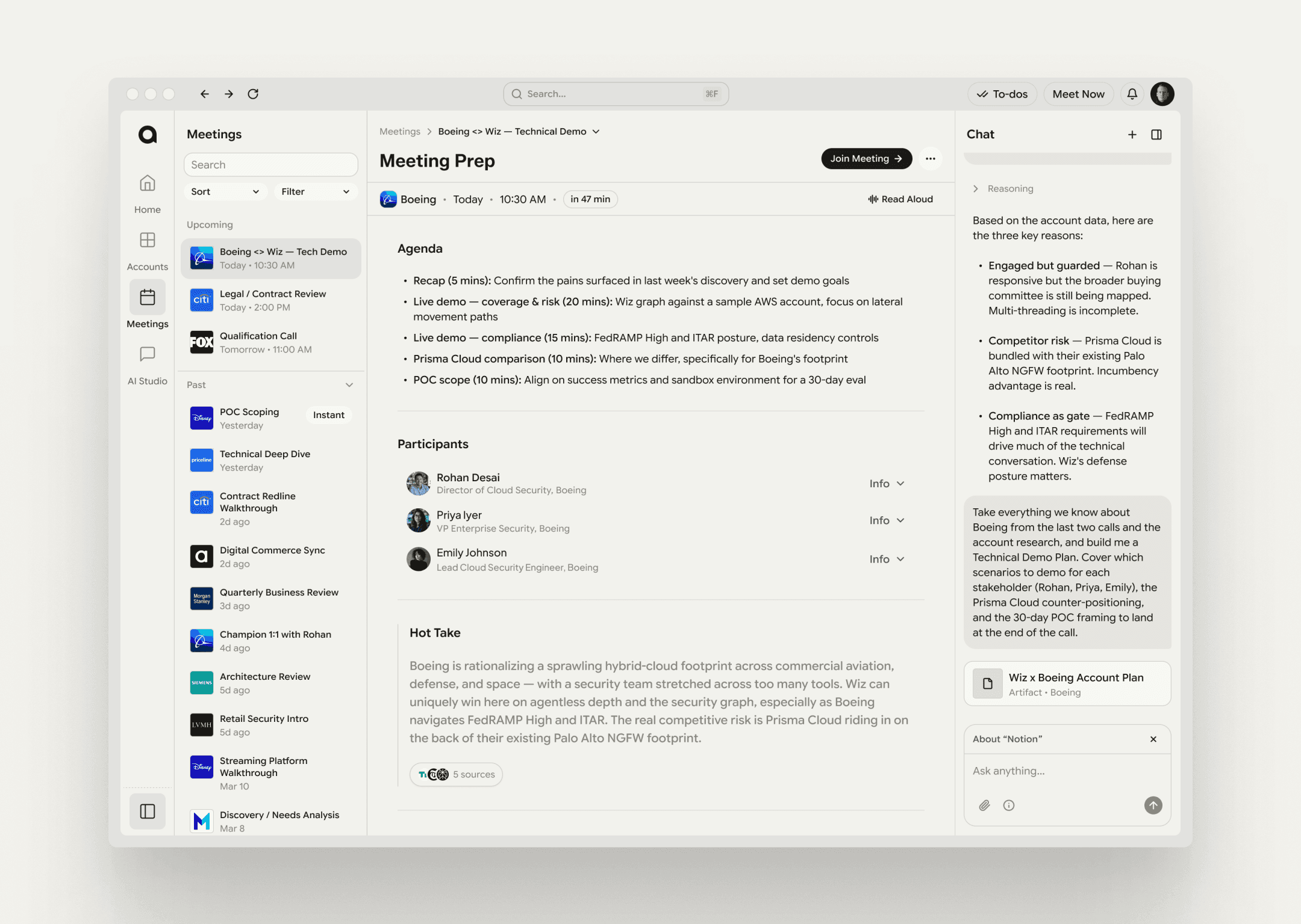 Meeting prep interface