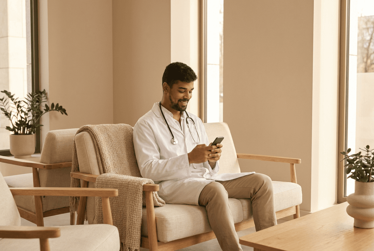 Doctor engaging in physician to physician messaging boosting team collaboration
