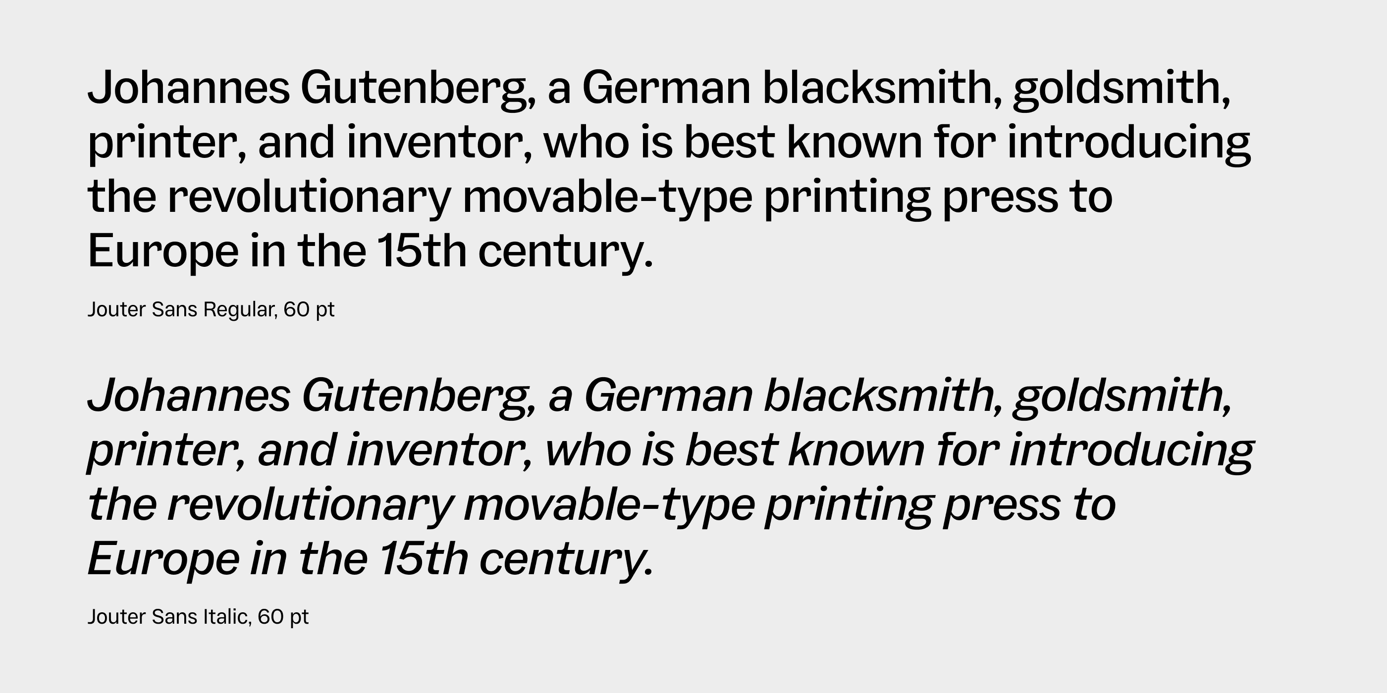 Jouter Sans roman and italic displayed side by side for comparison