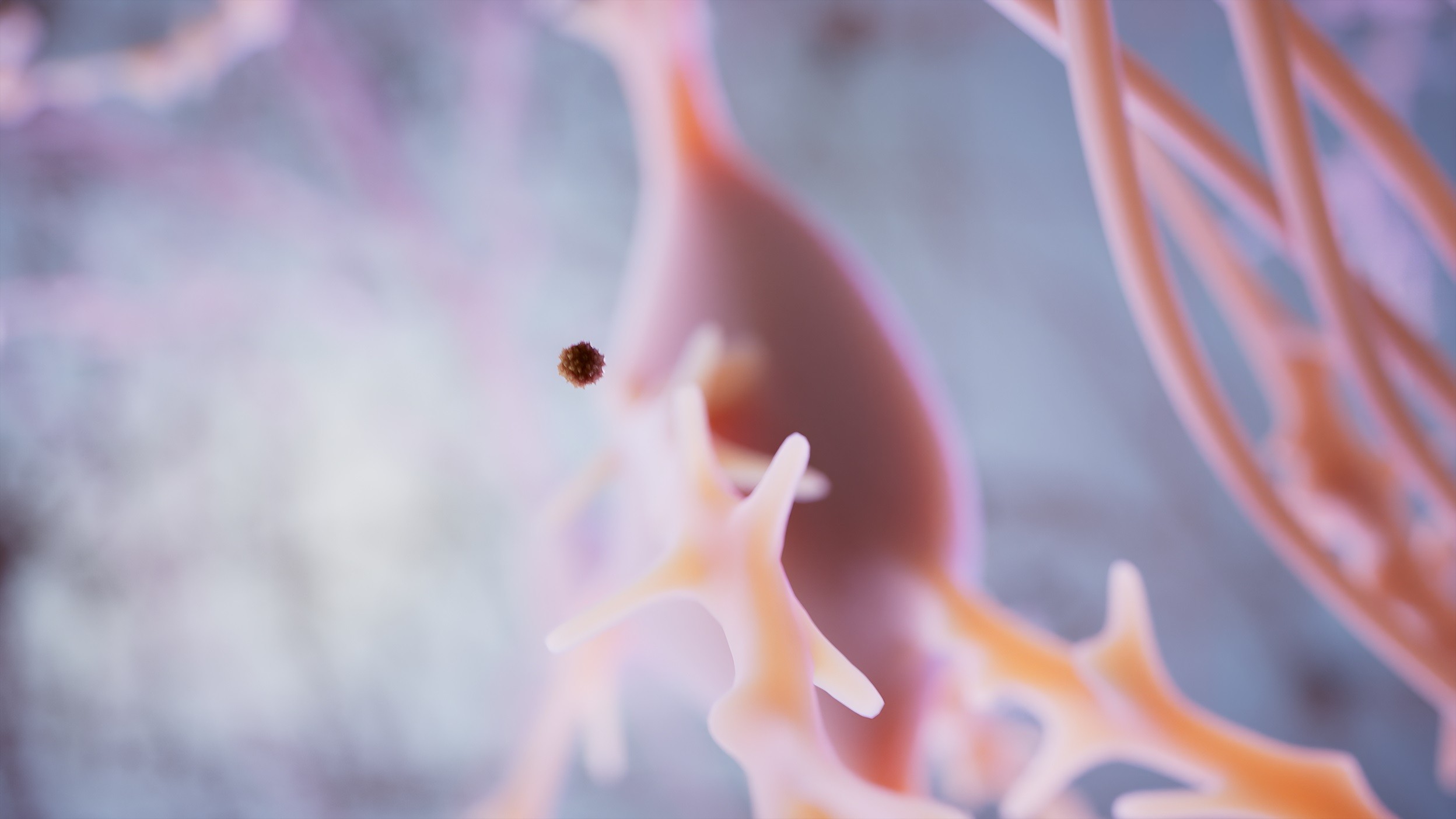 Pyramidal neuron inside the cortex with an AAV vector particle approaching it