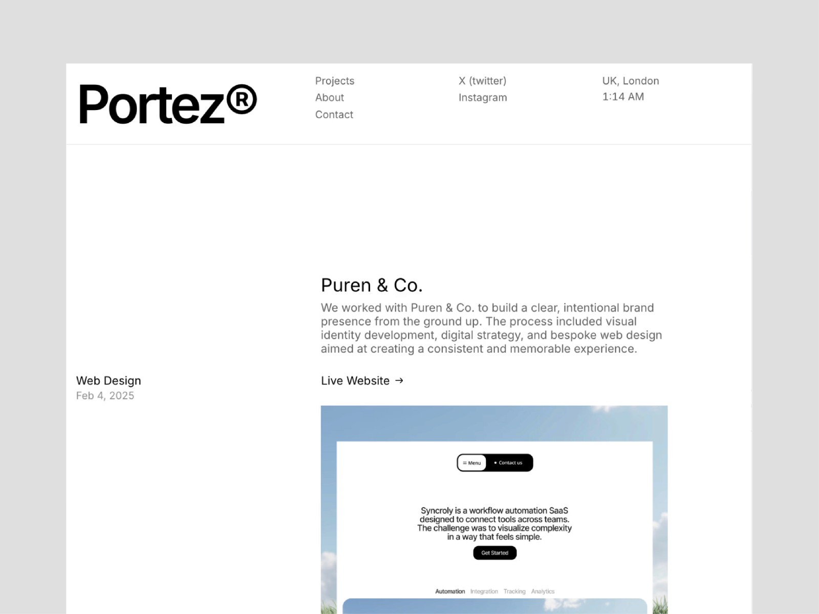 Portez — 黑白极简现代作品集网站设计灵感