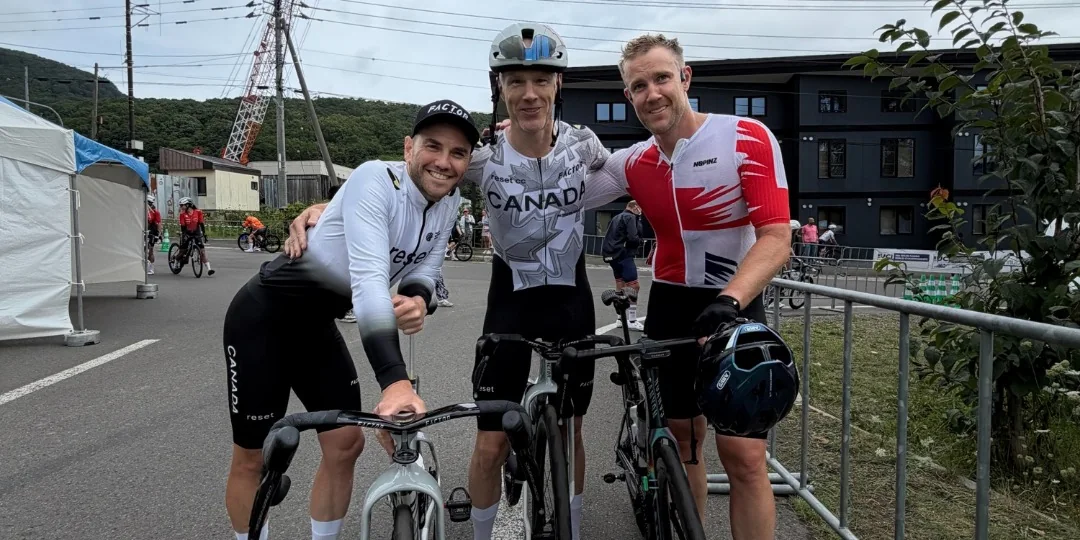 Craig Ferguson with friends at the UCI Gran Fondo World Championships in Japan