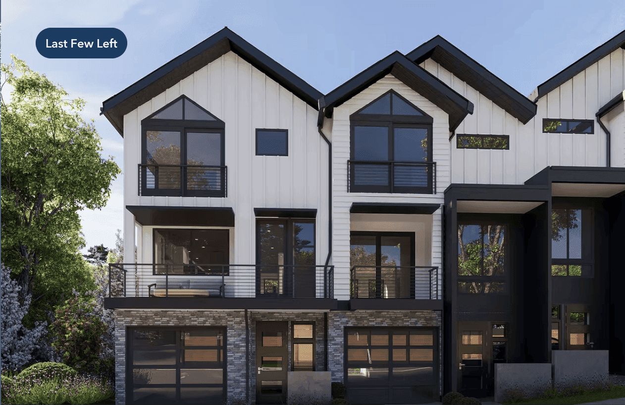Modern luxury townhomes with contemporary architecture in upscale residential community