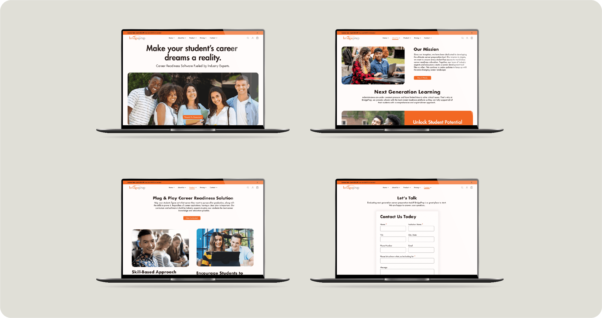 BridgePrep desktop web design samples