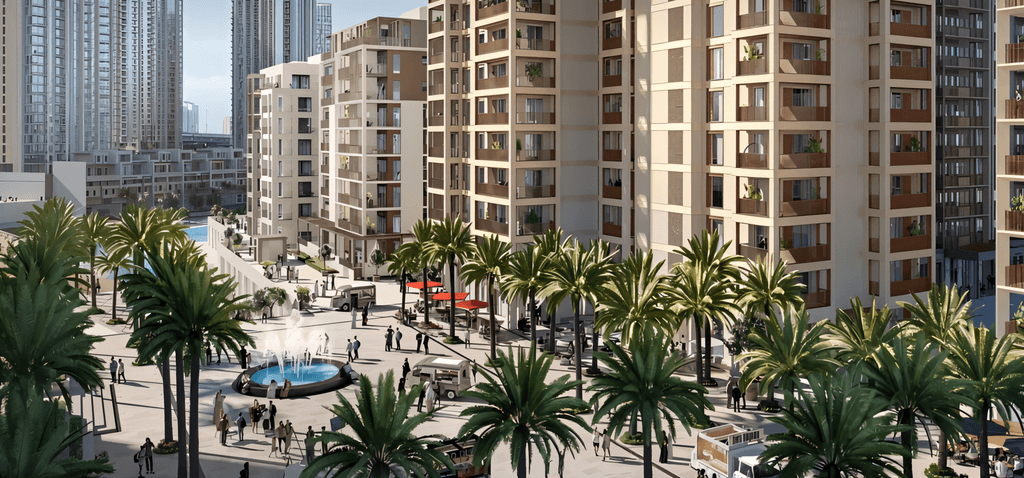 Conceptual artwork showcasing Arlo by Emaar, a residential project at Dubai Creek Harbour, highlighting its modern architecture, waterfront location, and integration of urban living with natural surroundings.