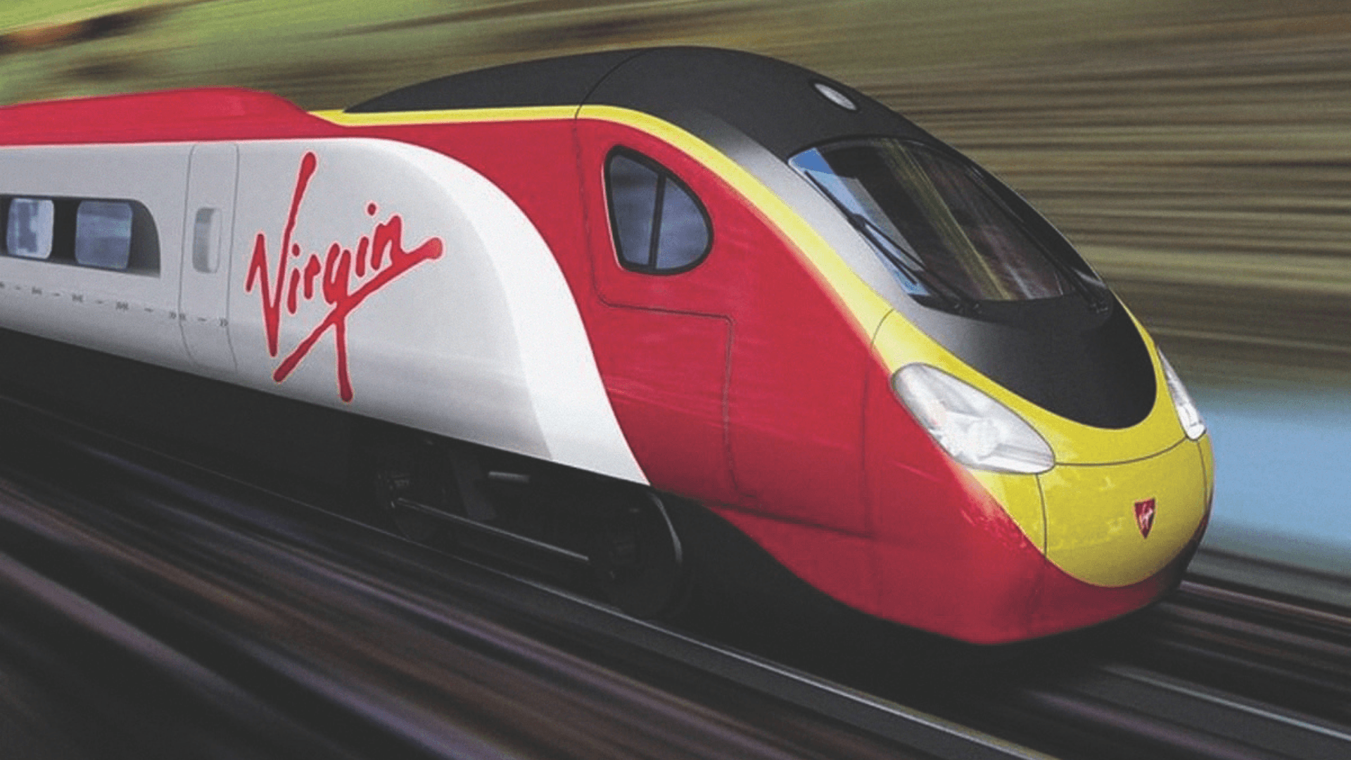 A Virgin Train speeding along a track