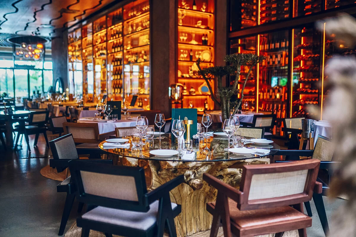 Bottega Galerija restaurant elegant dining room in Galerija Belgrade, with ambient lighting