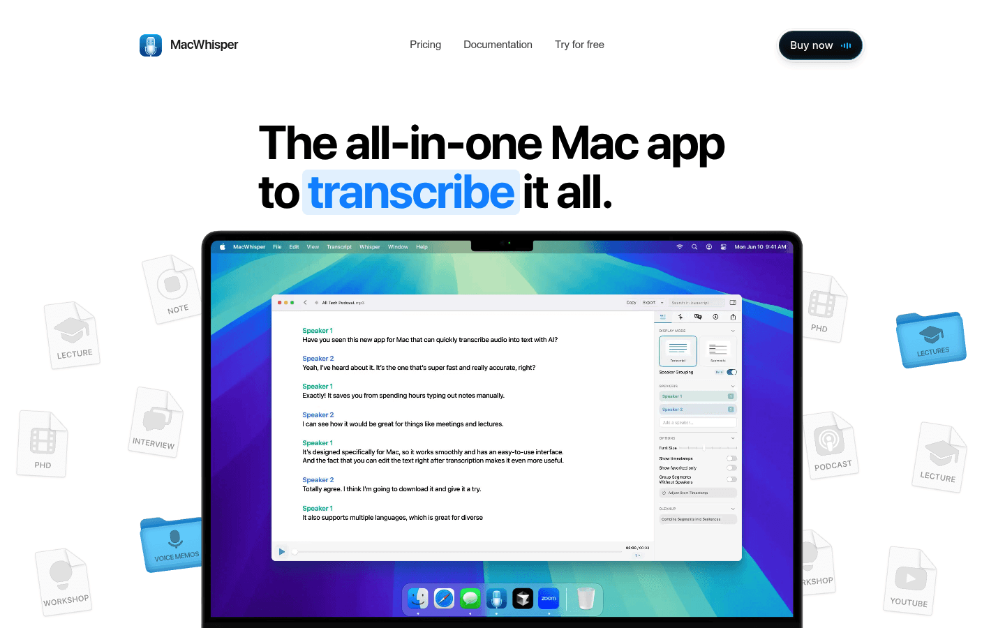 MacWhisper transcription and dictation homepage