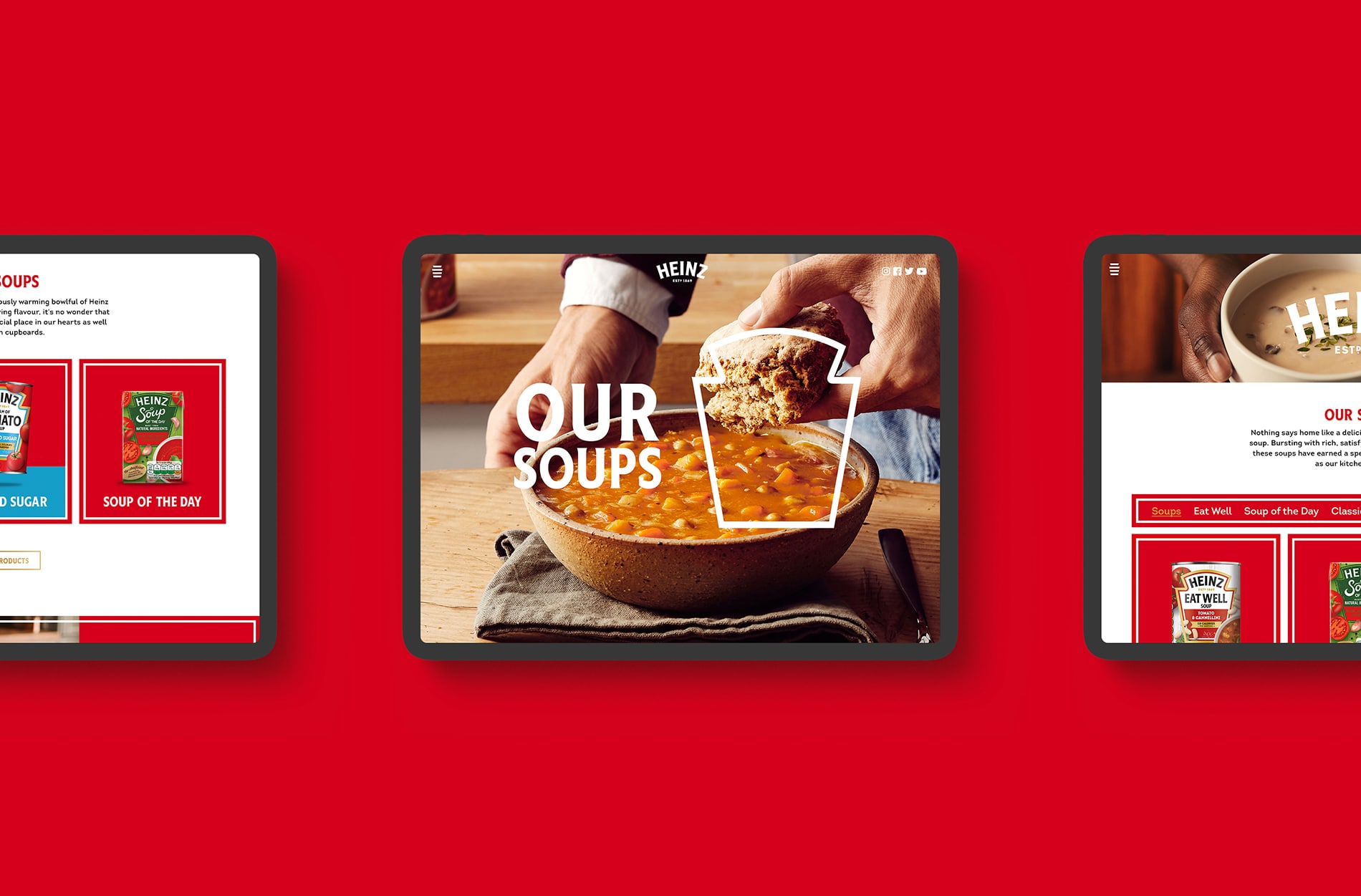 Mockups of Heinz Social Media Rebrand on a Tablet Format