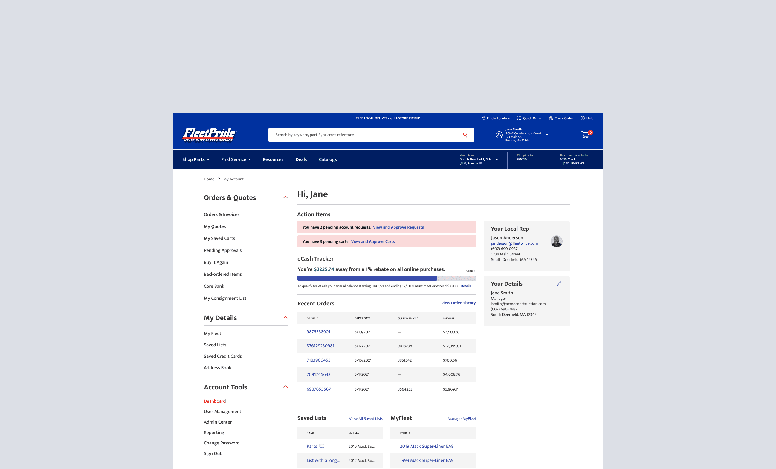 User Dashboard showing reward data.