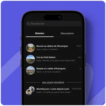 Messagerie de l’application On Wheels permettant d’échanger avec les participants d’une balade moto