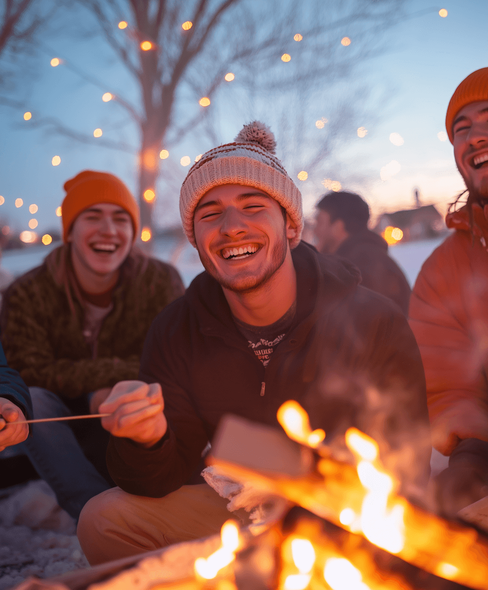 A group of youth around a camp fire