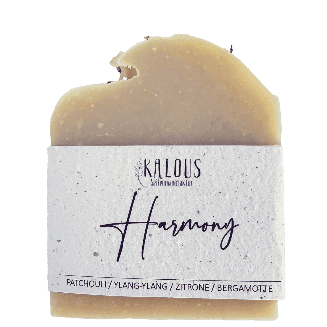 Handgemachte Seife „Harmony“ mit Patchouli, Ylang-Ylang, Zitrone und Bergamotte.