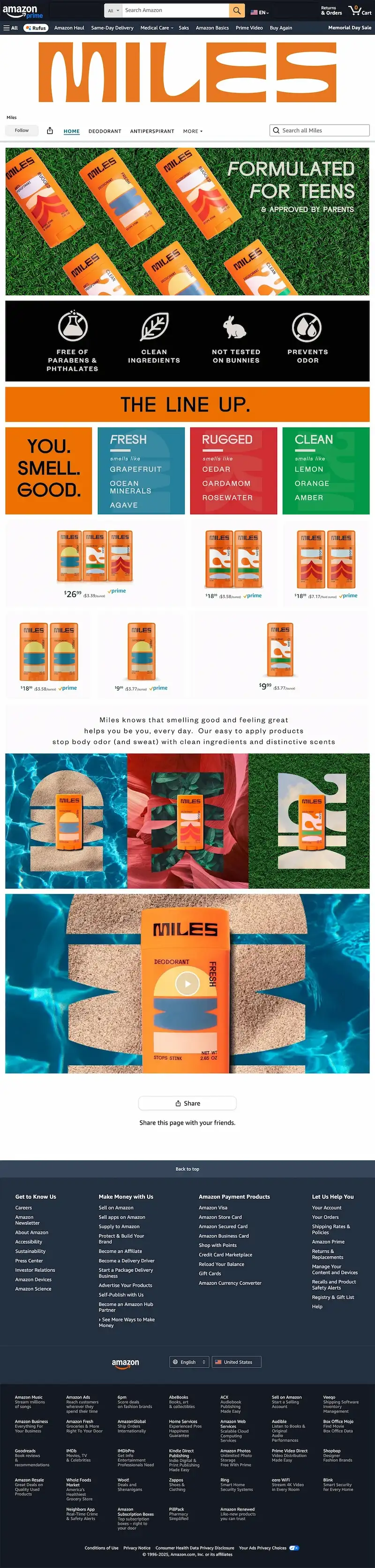 Miles Deodorant Amazon Homepage