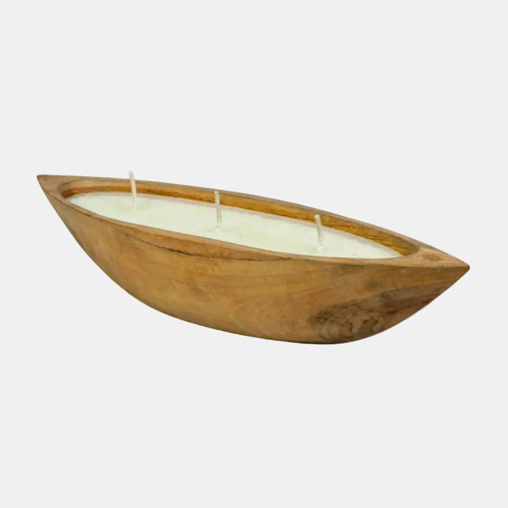 Bougie Pirogue trois mèches en bois de teck