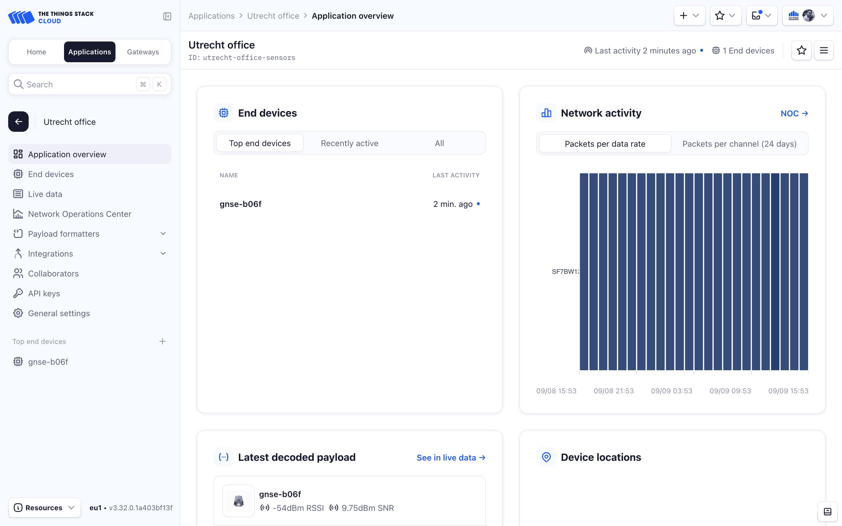 Redesigned application overview in The Things Stack Console