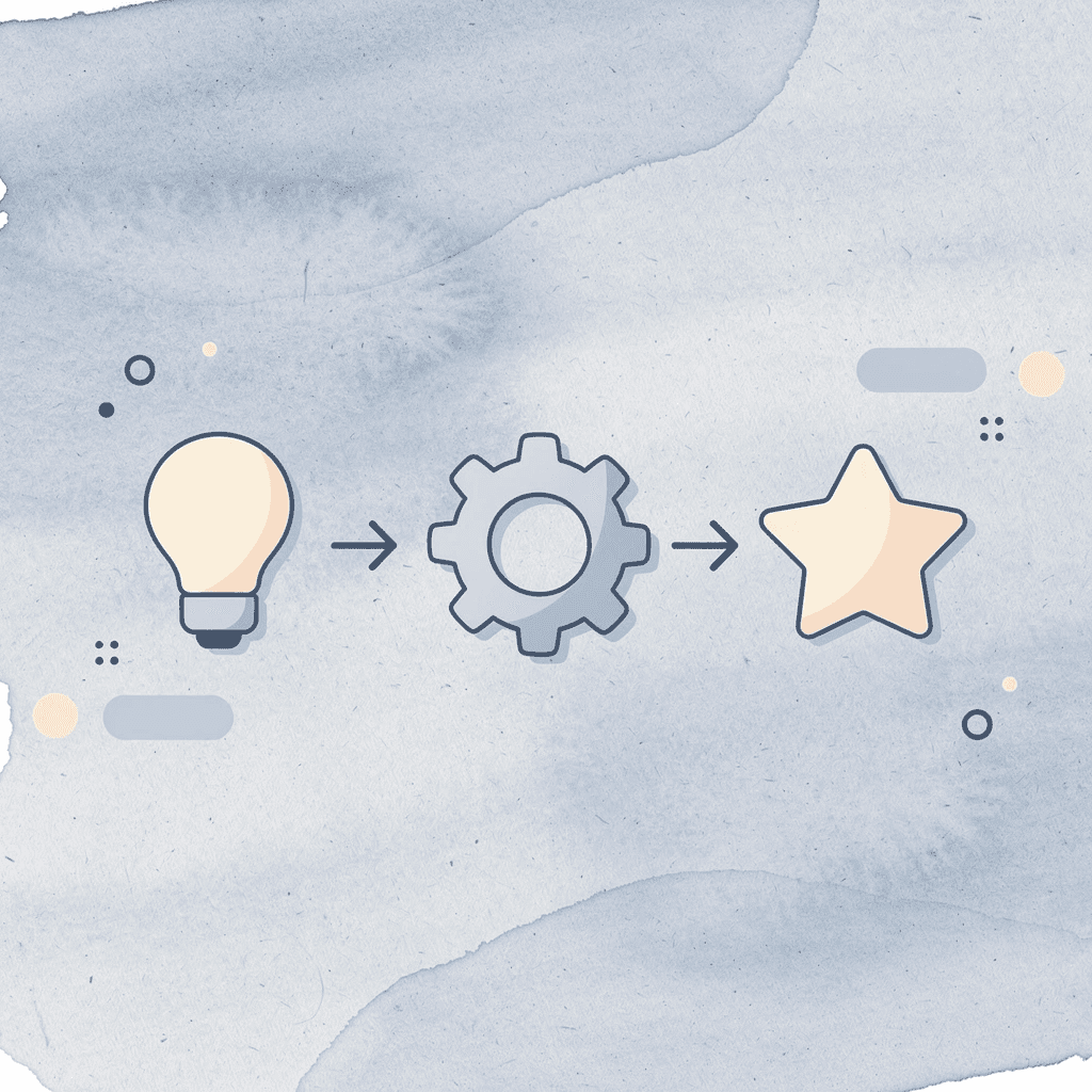 Three icons representing quality materials, expert techniques, and transparent processes